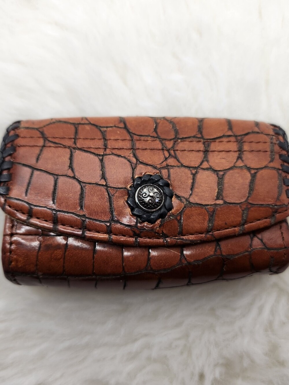 Vintage Brighton Leather Brown Mirror Coin Purse